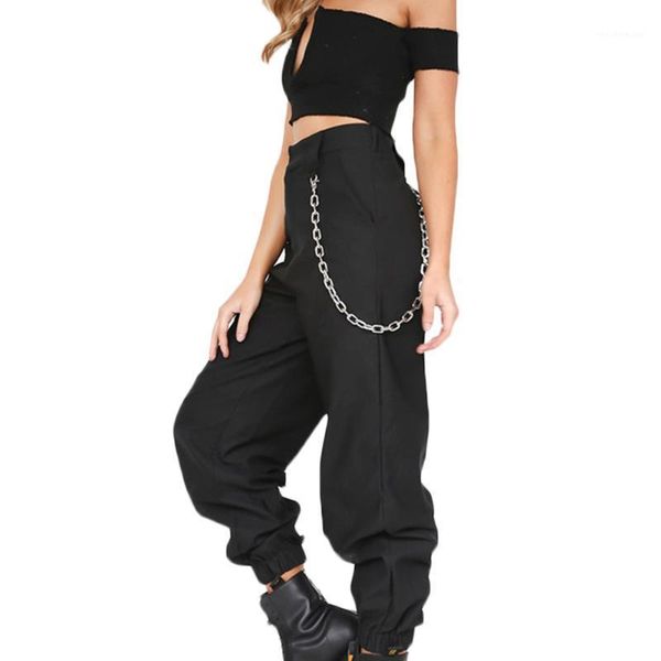 women's pants & capris women solid color loose elastic pocket cargo pants harem trousers trousers with chain, Black;white
women's pants & capris women solid color loose elastic pocket cargo pants harem trousers trousers with chain, Black;white