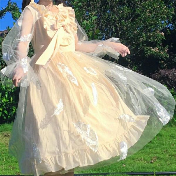 casual dresses sweet girl spring/autumn japanese lolita kawaii lace stitching dress mesh puff sleeve bowknot gentle mori cute, Black;gray
casual dresses sweet girl spring/autumn japanese lolita kawaii lace stitching dress mesh puff sleeve bowknot gentle mori cute, Black;gray