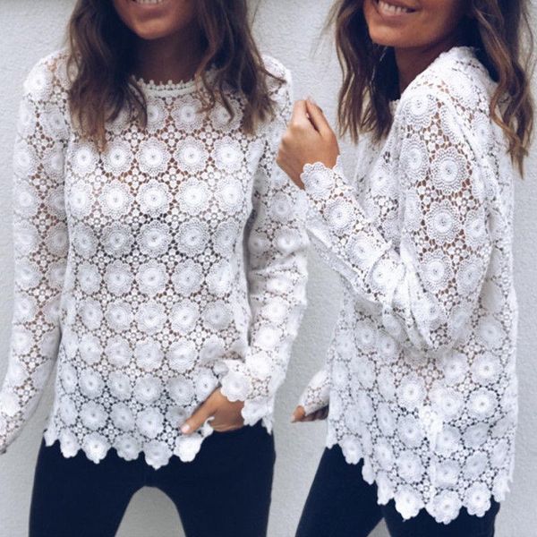 women's blouses & shirts women boho blouse spring autumn lace floral embroider see-through round neck loose casual shirt femme ladies, White
women's blouses & shirts women boho blouse spring autumn lace floral embroider see-through round neck loose casual shirt femme ladies, White