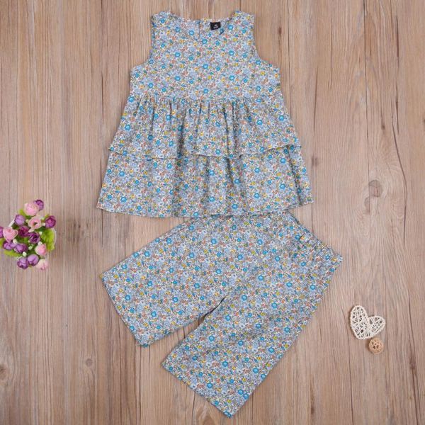 clothing sets summer girls' small flower printed 2pcs clothes suit, sleeveless back button closure multi-layer hem with cropped pants, White
clothing sets summer girls' small flower printed 2pcs clothes suit, sleeveless back button closure multi-layer hem with cropped pants, White