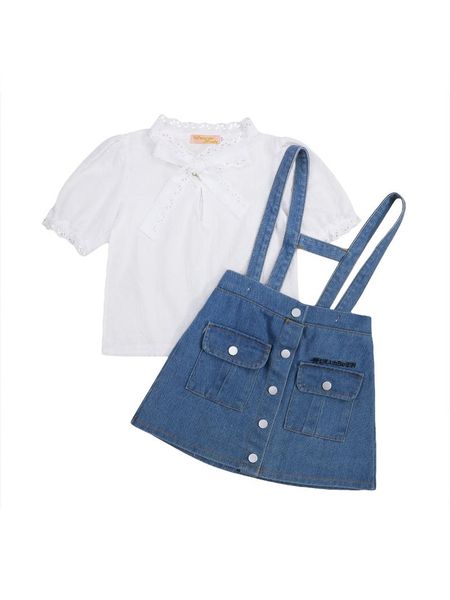 clothing sets 2 pieces kids sweet clothes set girls korea style lace trim stand collar elbow sleeve shirt+ suspender skirt for summer 2-10 y, White
clothing sets 2 pieces kids sweet clothes set girls korea style lace trim stand collar elbow sleeve shirt+ suspender skirt for summer 2-10 y, White