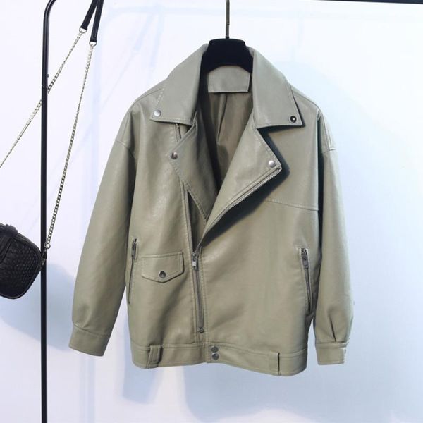 women's jackets lanmrem 2021 autumn lapel solid color pu leather jacket streetwear loose keep warm oversize coat female tide pf731, Black;brown
women's jackets lanmrem 2021 autumn lapel solid color pu leather jacket streetwear loose keep warm oversize coat female tide pf731, Black;brown