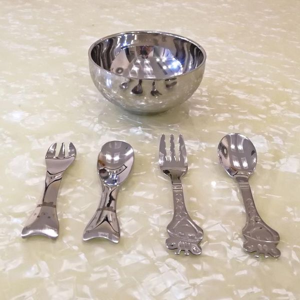 304 stainless steel children's tableware bowl spoon fork set baby fork small spoon double layer heat insulation round bowl
304 stainless steel children's tableware bowl spoon fork set baby fork small spoon double layer heat insulation round bowl
