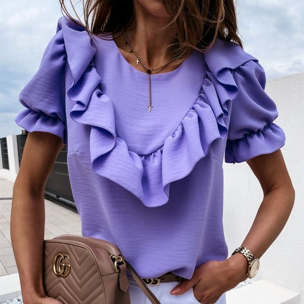 2021 Women Sleeve Ruffle Hem Round Neck Summer New Fashion Ladies Blouse Top Shirt Femme 1D6W, White
2021 Women Sleeve Ruffle Hem Round Neck Summer New Fashion Ladies Blouse Top Shirt Femme 1D6W, White