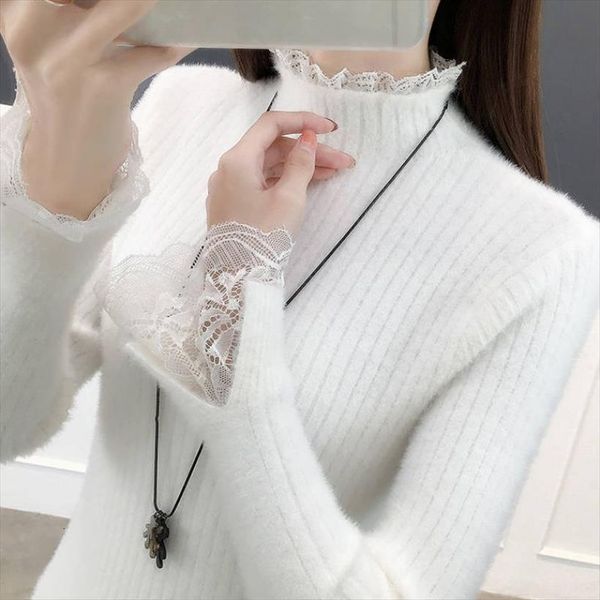 woman chandails womens winter half women sweater high collar lace stitching western style inner wear skinny knit, White;black
woman chandails womens winter half women sweater high collar lace stitching western style inner wear skinny knit, White;black