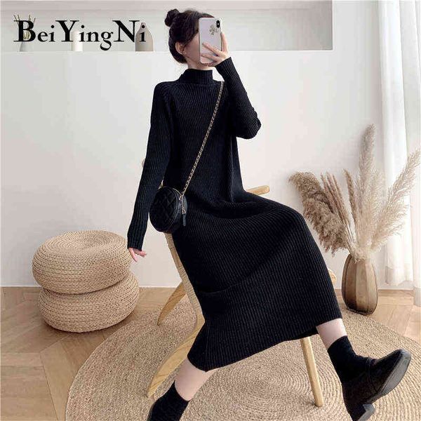 beiyingni women autumn winter thicken knitted sweater dress warm soft vintage half high collar long midi dresses female vestido y1204, Black;gray
beiyingni women autumn winter thicken knitted sweater dress warm soft vintage half high collar long midi dresses female vestido y1204, Black;gray