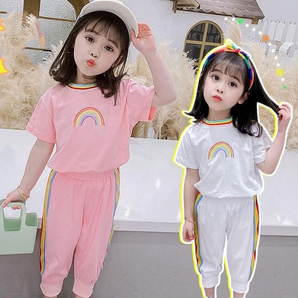 clothing sets 2pcs summer girls set baby kids children short sleeve rainbow t-shirt +pants lovely clothes suit for 1-7years old, White
clothing sets 2pcs summer girls set baby kids children short sleeve rainbow t-shirt +pants lovely clothes suit for 1-7years old, White
