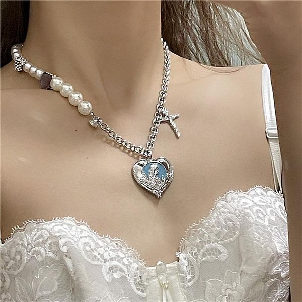 pendant necklaces y2k heart cross necklace for women metal imitation pearl crystal fashion charms jewelry 90s style friendship gifts, Silver
pendant necklaces y2k heart cross necklace for women metal imitation pearl crystal fashion charms jewelry 90s style friendship gifts, Silver