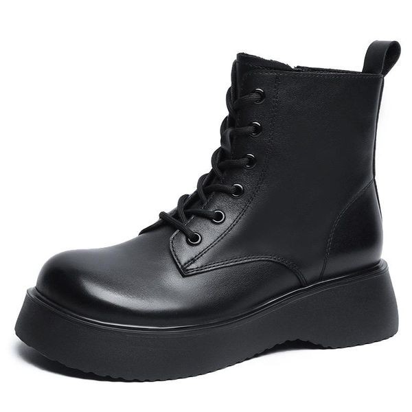 boots autumn and winter shoes cowhide platform women's short flat motorcycle leather naked big head, Black
boots autumn and winter shoes cowhide platform women's short flat motorcycle leather naked big head, Black