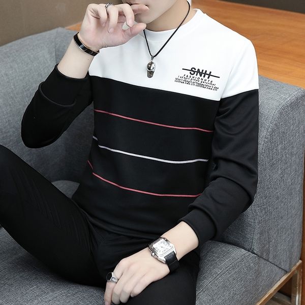 autumn winter men long sleeves striped new t shirt o collar casual black grey 210317, White;black
autumn winter men long sleeves striped new t shirt o collar casual black grey 210317, White;black