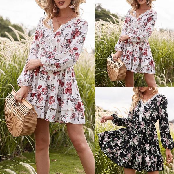 casual dresses fashion women lantern sleeve long floral print lace v-neck mini dress streetwear elegant slim female ladies, Black;gray
casual dresses fashion women lantern sleeve long floral print lace v-neck mini dress streetwear elegant slim female ladies, Black;gray
