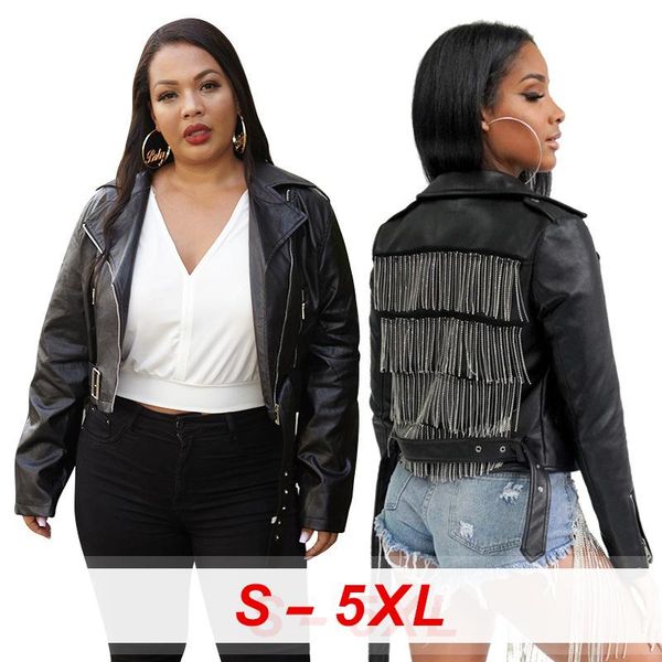 women's leather & faux large jacket tassel zipper pu lapel with belt casual classic motorcycle rider thick, Black
women's leather & faux large jacket tassel zipper pu lapel with belt casual classic motorcycle rider thick, Black