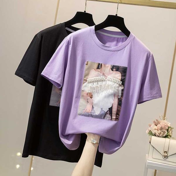 harajuku summer short sleeve t shirt women purple tshirt cotton korean style t-shirt women clothes beading tee shirt femme 210604, White
harajuku summer short sleeve t shirt women purple tshirt cotton korean style t-shirt women clothes beading tee shirt femme 210604, White