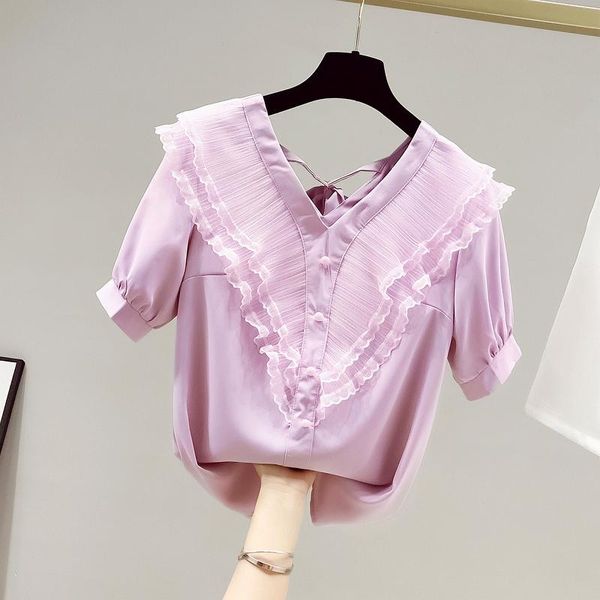 women's blouses & shirts summer loose and thin v-neck ruffled shirt short-sleeved single-breasted chiffon blouse female, White
women's blouses & shirts summer loose and thin v-neck ruffled shirt short-sleeved single-breasted chiffon blouse female, White
