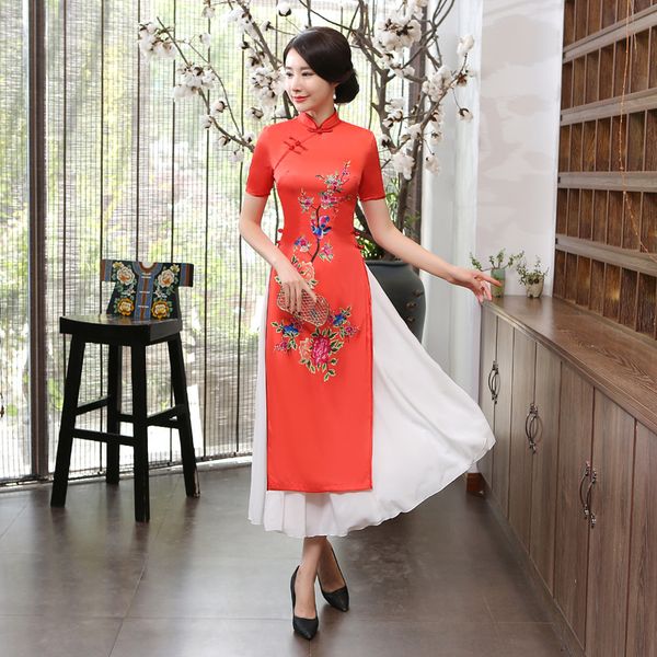 elegant orientale women short sleeve embroidery qipao chinese mandarin collar satin aodai cheongsam oversize 3xl, Red
elegant orientale women short sleeve embroidery qipao chinese mandarin collar satin aodai cheongsam oversize 3xl, Red