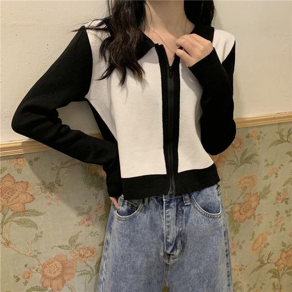 women's knits & tees knitted cardigan contrast color turn-down collar zipper long sleeves thin wholesale 2021 fashion female clothes, White
women's knits & tees knitted cardigan contrast color turn-down collar zipper long sleeves thin wholesale 2021 fashion female clothes, White