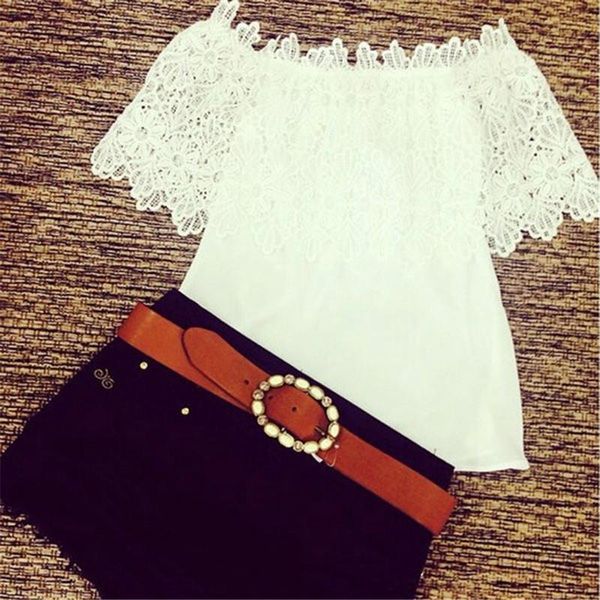 womens clothing cap sleeve summer lace crochet off shoulder chiffon shirt casual blouse for girls, White
womens clothing cap sleeve summer lace crochet off shoulder chiffon shirt casual blouse for girls, White