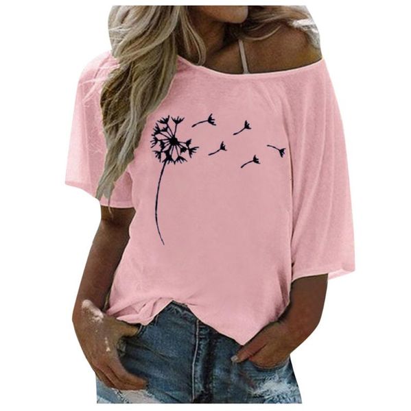 women's t-shirt summer loose ladies fashion casual dandelion print off-shoulder plus size one-shoulder top, White
women's t-shirt summer loose ladies fashion casual dandelion print off-shoulder plus size one-shoulder top, White