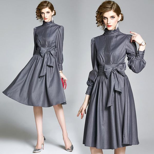 casual dresses long-sleeved stand-up collar ol style workplace fashion bow tie mid-length dress, Black;gray
casual dresses long-sleeved stand-up collar ol style workplace fashion bow tie mid-length dress, Black;gray