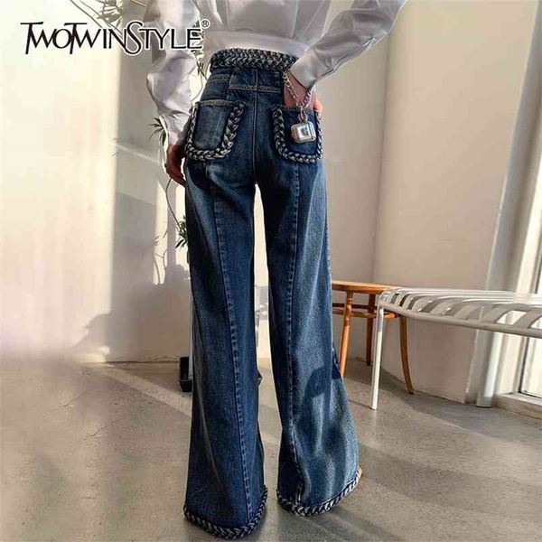 twotyle casual blue denim trousers for women high waist loose straight full length jeans female summer fashion clothes 210809
twotyle casual blue denim trousers for women high waist loose straight full length jeans female summer fashion clothes 210809