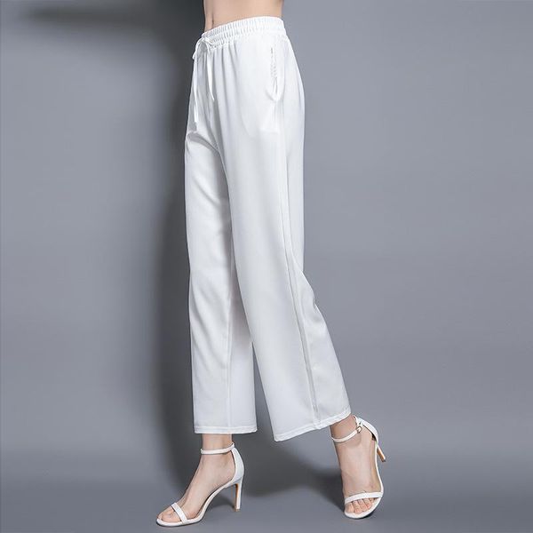 women's pants & capris elastic satin 19 momme mulberry silk waist drawstring wide leg women casual trousers summer 20102, Black;white
women's pants & capris elastic satin 19 momme mulberry silk waist drawstring wide leg women casual trousers summer 20102, Black;white