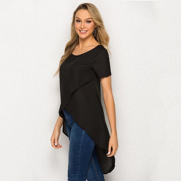 women's t-shirt summer shirt round collar front short back long sleeve casual loose for women fashion, White
women's t-shirt summer shirt round collar front short back long sleeve casual loose for women fashion, White