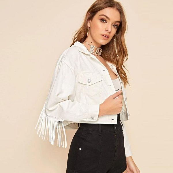 women's jackets women solid colors casual cropped jean jacket coat fashion tassel denim spring autumn white short all-match clothing, Black;brown
women's jackets women solid colors casual cropped jean jacket coat fashion tassel denim spring autumn white short all-match clothing, Black;brown