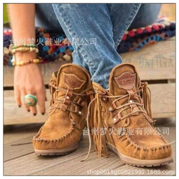 boots 2021 winter women's lace up tassel size 43, Black 
boots 2021 winter women's lace up tassel size 43, Black