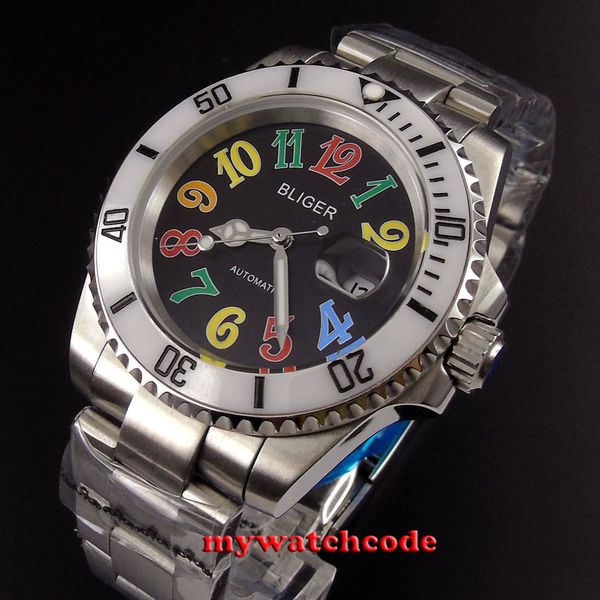 40 mm bliger black dial white ceramic cover date window automatic brain size p102, Slivery;brown
40 mm bliger black dial white ceramic cover date window automatic brain size p102, Slivery;brown