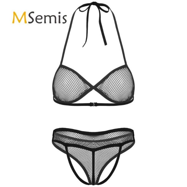 womens see through fishnet lingerie set halter neck deep v bikini bra with high waist crotchless open bug-string briefs
womens see through fishnet lingerie set halter neck deep v bikini bra with high waist crotchless open bug-string briefs