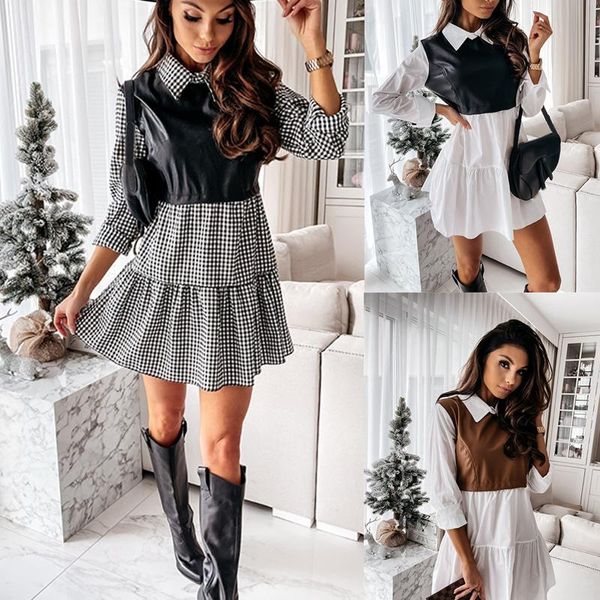 casual dresses woman dress autumn long sleeves shirt pu leather patchwork plaid clothing femme robe vestido de mujer, Black;gray
casual dresses woman dress autumn long sleeves shirt pu leather patchwork plaid clothing femme robe vestido de mujer, Black;gray