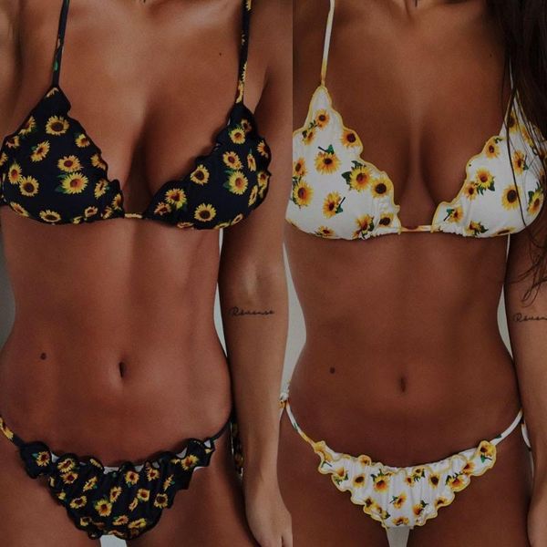 women's swimwear swimming suit 2021 bikinis set women sunflower print tankini brazilian two-piece, White;black
women's swimwear swimming suit 2021 bikinis set women sunflower print tankini brazilian two-piece, White;black