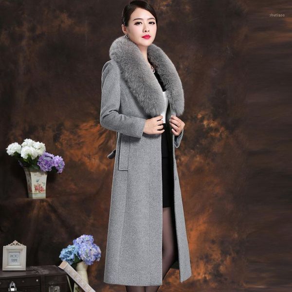 women's wool & blends winter coat female autumn clothes 2021 korean elegant ladies real fur collar slim long woolen jacket lw1507, Black
women's wool & blends winter coat female autumn clothes 2021 korean elegant ladies real fur collar slim long woolen jacket lw1507, Black