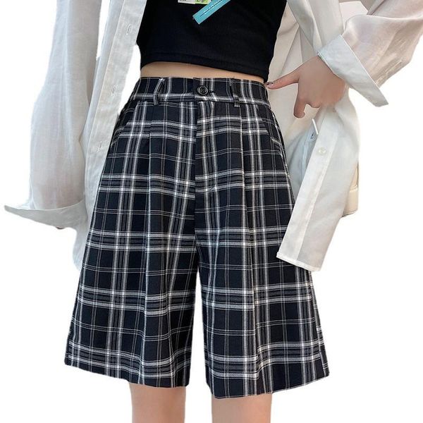 women's shorts summer black and white plaid student korean fashion high waist loose wide leg casual female clothes kza20, White;black
women's shorts summer black and white plaid student korean fashion high waist loose wide leg casual female clothes kza20, White;black