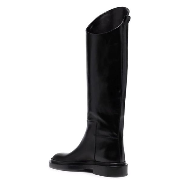 black leather chunky heels knee high boots round toe slip on long med solid botas flat shoes for women's 211104
black leather chunky heels knee high boots round toe slip on long med solid botas flat shoes for women's 211104