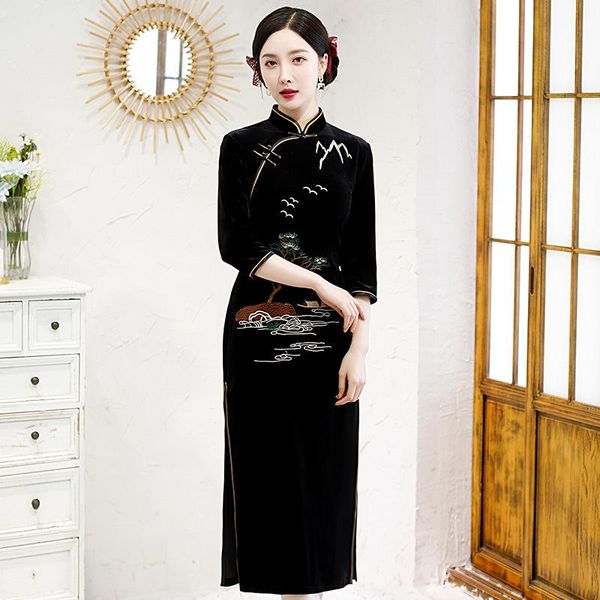 ethnic clothing elegant black print women cheongsam exquisite oriental evening party qipao vintage handmade button vestidos warm winter dres, Red
ethnic clothing elegant black print women cheongsam exquisite oriental evening party qipao vintage handmade button vestidos warm winter dres, Red