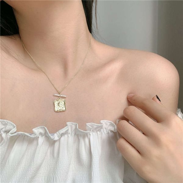 hbp fashion korean ins exquisite foreign style clavicle chain niche design concave convex metal square pearl pendant necklace female, Silver