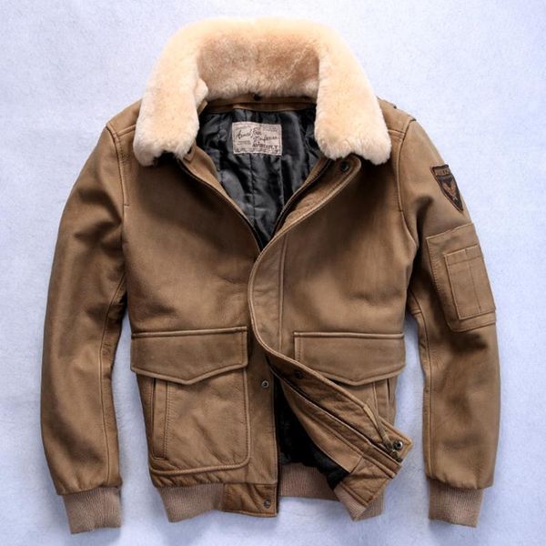 men's leather & faux flight aviirex jacket with fur collar removable cowskin winter jacket/ coat men tan black brown 
men's leather & faux flight aviirex jacket with fur collar removable cowskin winter jacket/ coat men tan black brown