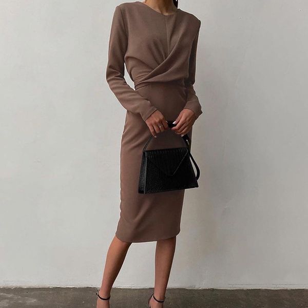 elegant long sleeve fashion outfits midi dresses for women holiday office lady wrap dress solid basic clothes, Black;gray
elegant long sleeve fashion outfits midi dresses for women holiday office lady wrap dress solid basic clothes, Black;gray