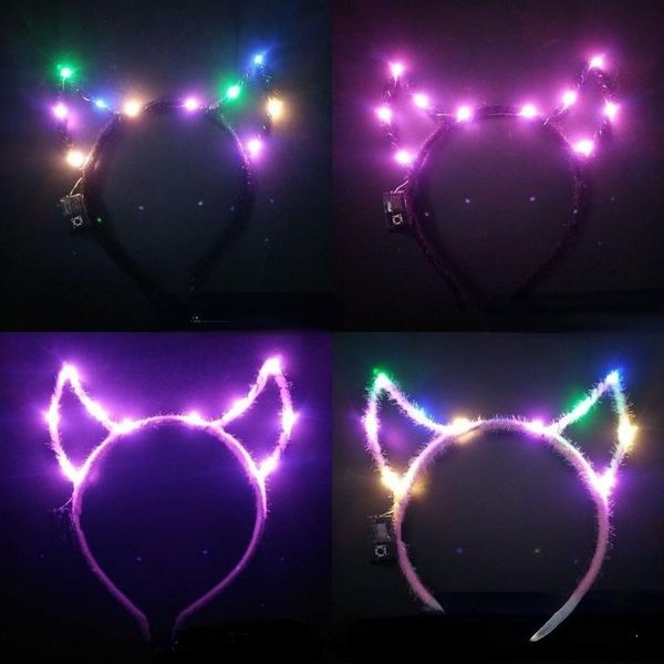 

party decoration 20pcs led luminous glowing headband demon evil devil ears horns headdress headwear costume hair accessories children girls