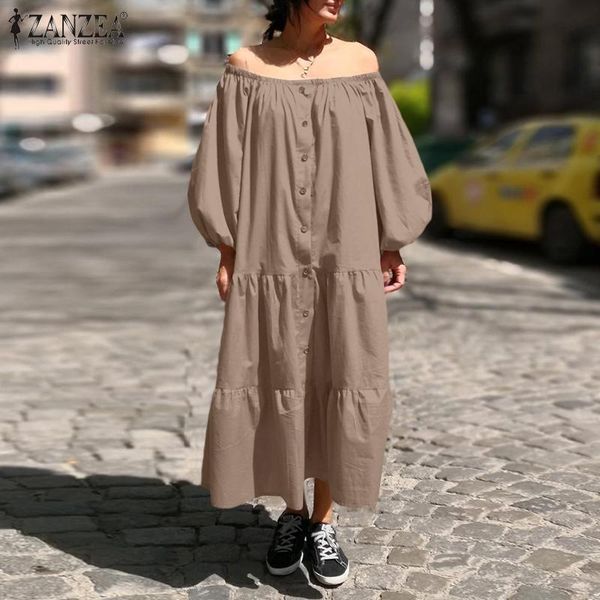 fashion summer maxi dress women's off shoulder sundress zanzea 2021 casual puff sleeve ruffle vestidos oversized solid robe 5xl, Black;gray
fashion summer maxi dress women's off shoulder sundress zanzea 2021 casual puff sleeve ruffle vestidos oversized solid robe 5xl, Black;gray