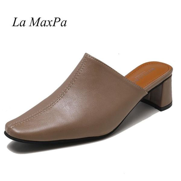 slippers thick high heels leather women hoof slides square toe footwear summer half casual ladies mules shoes, Black
slippers thick high heels leather women hoof slides square toe footwear summer half casual ladies mules shoes, Black