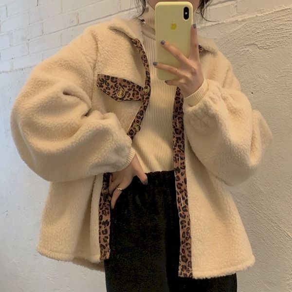women's fur & faux spring autumn lamb wool coat long sleeve leopard print harajuku plus size fashion oversize clothes colorblo, Black
women's fur & faux spring autumn lamb wool coat long sleeve leopard print harajuku plus size fashion oversize clothes colorblo, Black