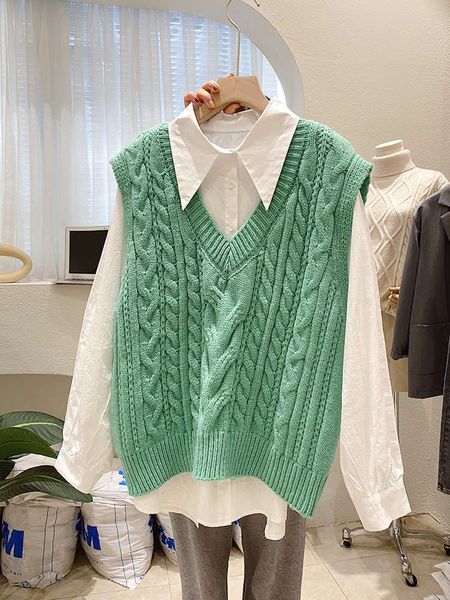 fashion twist v-neck loose women's versatile knitting spring wear sleeveless cantilevered sweater vest luxury, White;black
fashion twist v-neck loose women's versatile knitting spring wear sleeveless cantilevered sweater vest luxury, White;black