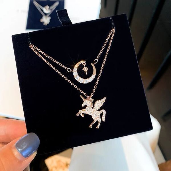 shi jia alloy moon unicorn necklace double-layer pendant dream clavicle chain female, Silver
shi jia alloy moon unicorn necklace double-layer pendant dream clavicle chain female, Silver