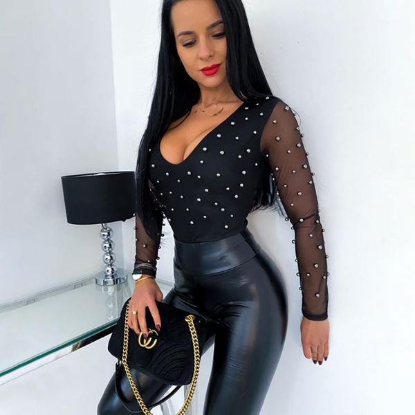women's blouses & shirts beading mesh shirt blouse for women long sleeve pearls solid black ladies fashion v neck trasnlucent slim fit, White
women's blouses & shirts beading mesh shirt blouse for women long sleeve pearls solid black ladies fashion v neck trasnlucent slim fit, White
