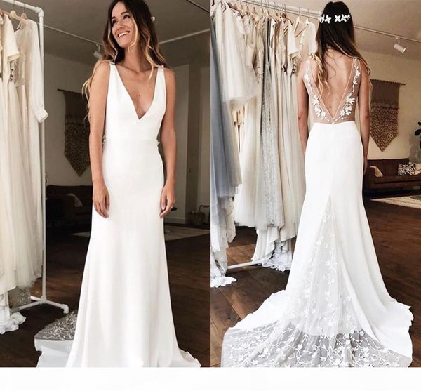 simple mermaid wedding dresses 2021 deep v neck backless 3d floral applique custom made sweep train beach wedding gown vestido de novia, White
simple mermaid wedding dresses 2021 deep v neck backless 3d floral applique custom made sweep train beach wedding gown vestido de novia, White