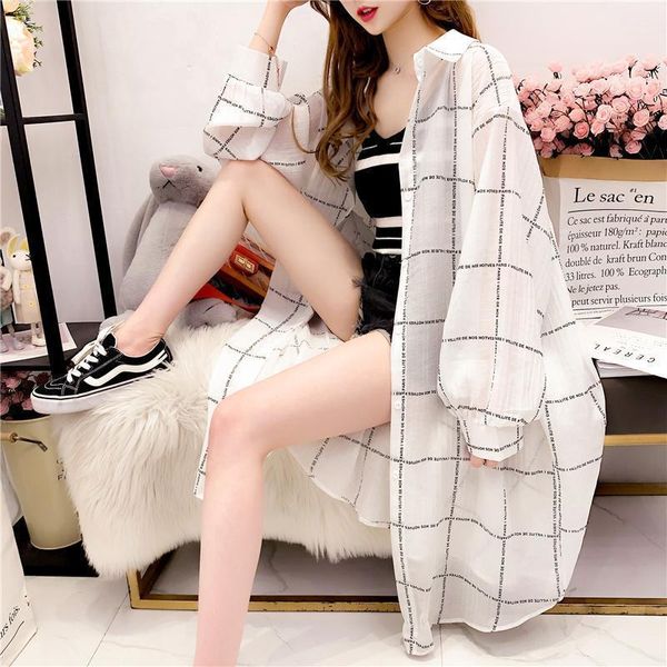 women's blouses & shirts summer vintage thin classic black white plaid sunscreen shirt cardigan long sleeve casual loose blouse blusa o
women's blouses & shirts summer vintage thin classic black white plaid sunscreen shirt cardigan long sleeve casual loose blouse blusa o