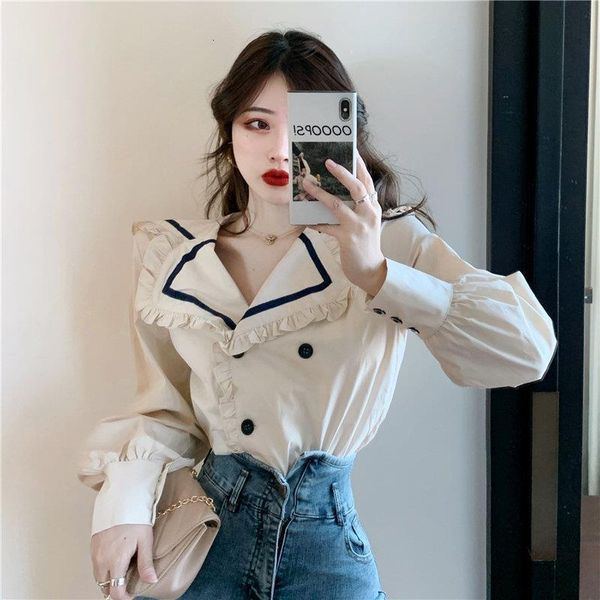 hzirip french style all match 2021 sailor collar ruffles new sweet women casual cotton loose chic fresh shirts, White
hzirip french style all match 2021 sailor collar ruffles new sweet women casual cotton loose chic fresh shirts, White