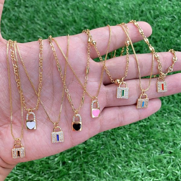 pendant necklaces korean style minimalist stackable wholesale jewellery gold plated cz designer lock chain necklace, Silver
pendant necklaces korean style minimalist stackable wholesale jewellery gold plated cz designer lock chain necklace, Silver